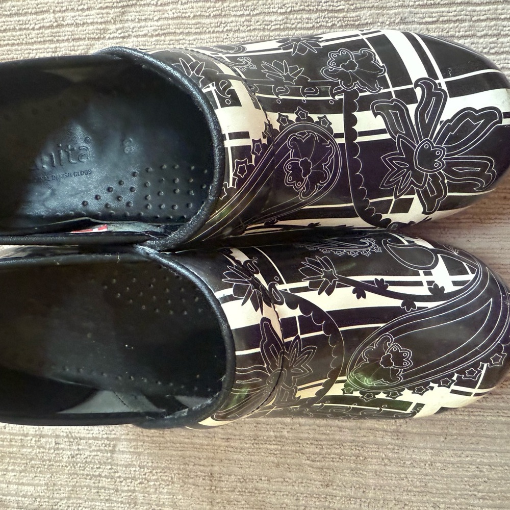 Sanita Black and White Patterned Mules size 38